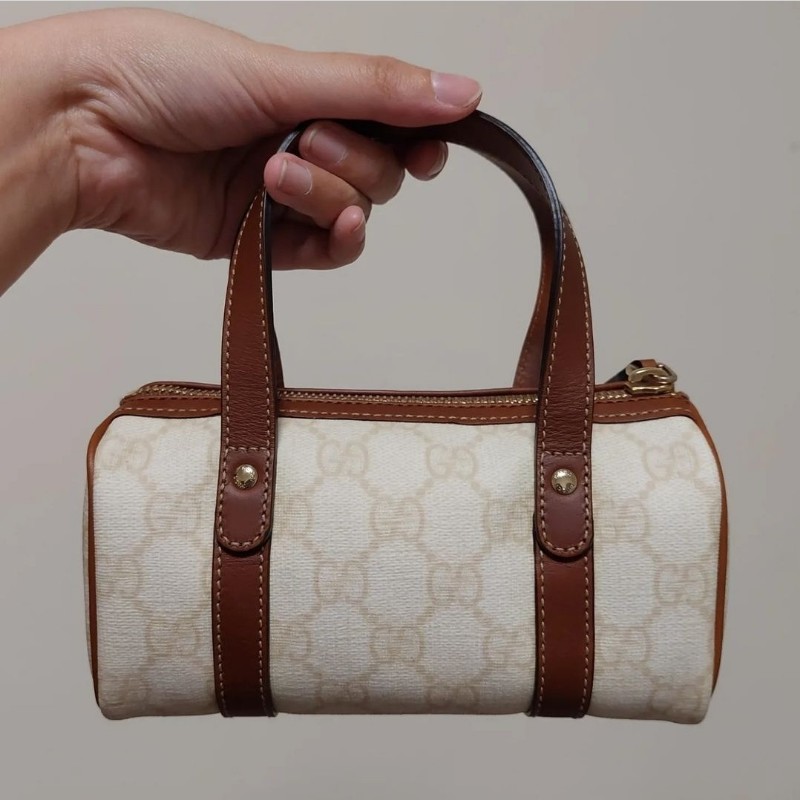 gucci 迷你 波士頓包 手提 小廢包 白老花 經典 精品 正品有盒裝-4