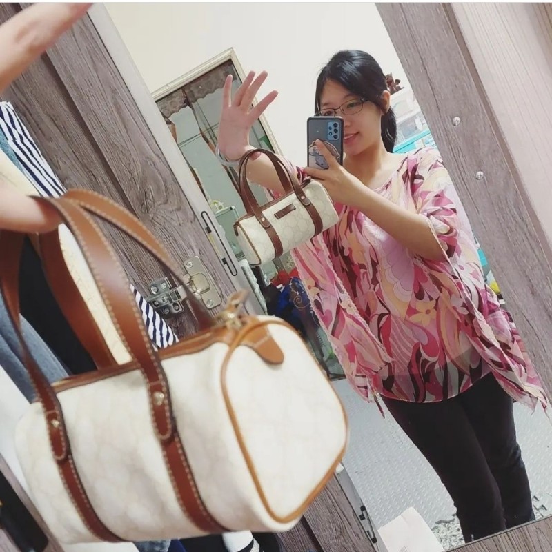 gucci 迷你 波士頓包 手提 小廢包 白老花 經典 精品 正品有盒裝-8