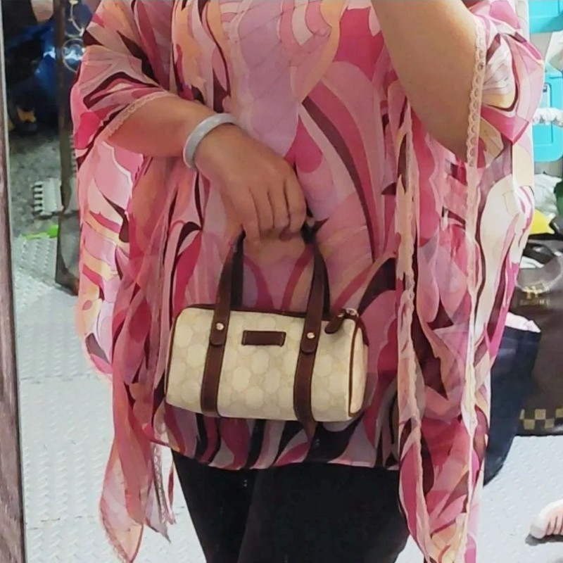 gucci 迷你 波士頓包 手提 小廢包 白老花 經典 精品 正品有盒裝-10