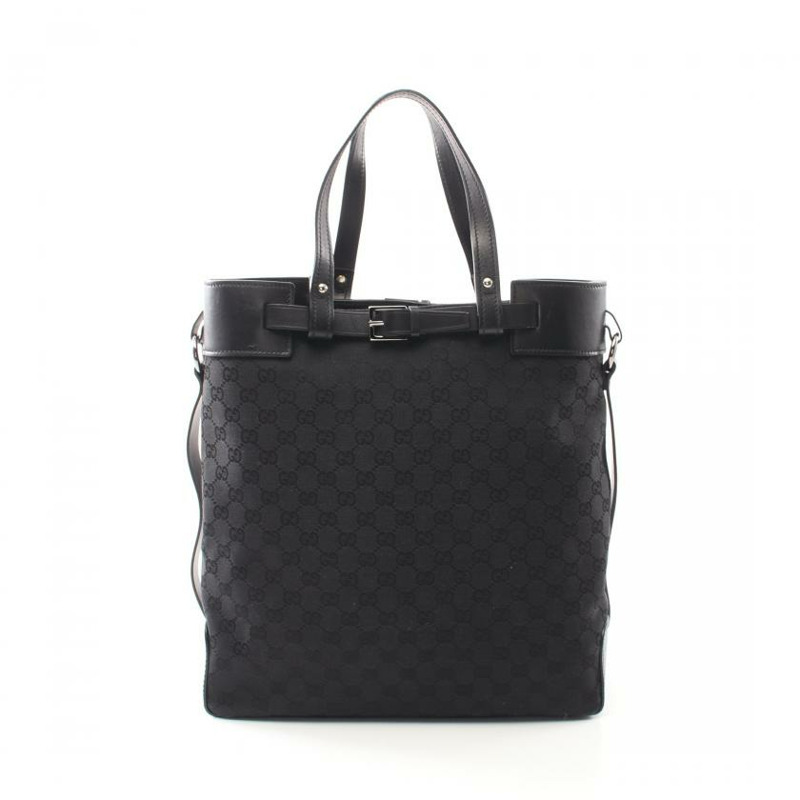 【日本直送】 中古GUCCI 9成新 GG帆布 手提包托特包 真皮 黑色-0