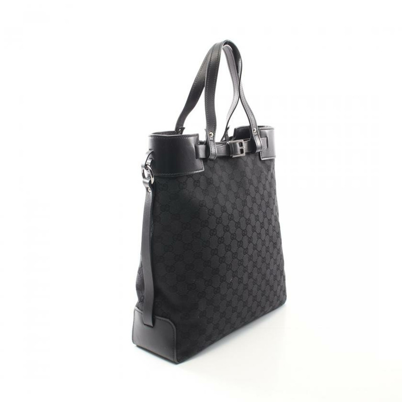 【日本直送】 中古GUCCI 9成新 GG帆布 手提包托特包 真皮 黑色-1