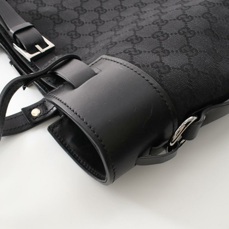 【日本直送】 中古GUCCI 9成新 GG帆布 手提包托特包 真皮 黑色-8