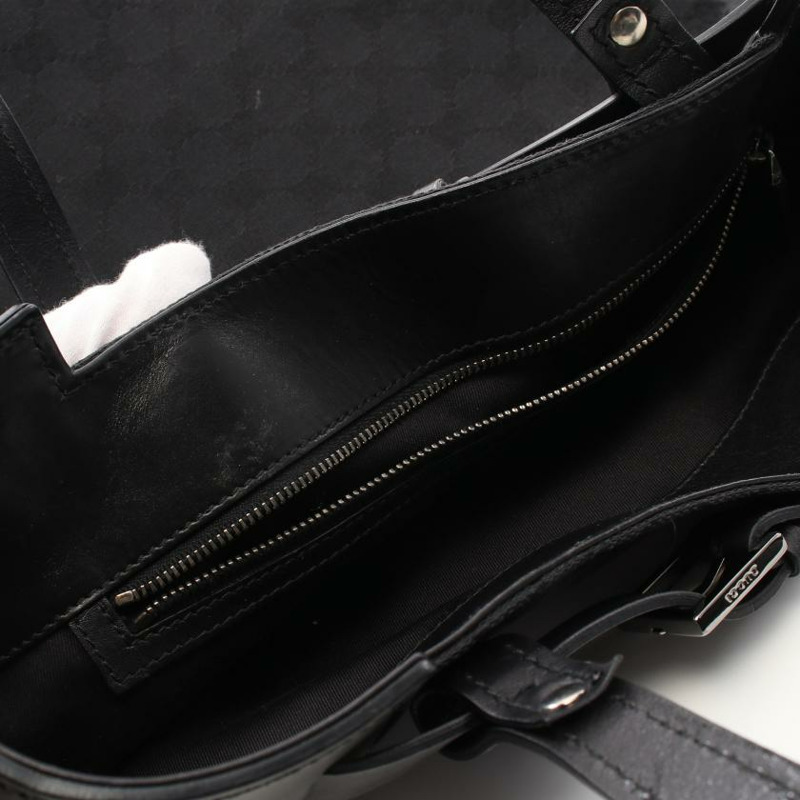 【日本直送】 中古GUCCI 9成新 GG帆布 手提包托特包 真皮 黑色-9