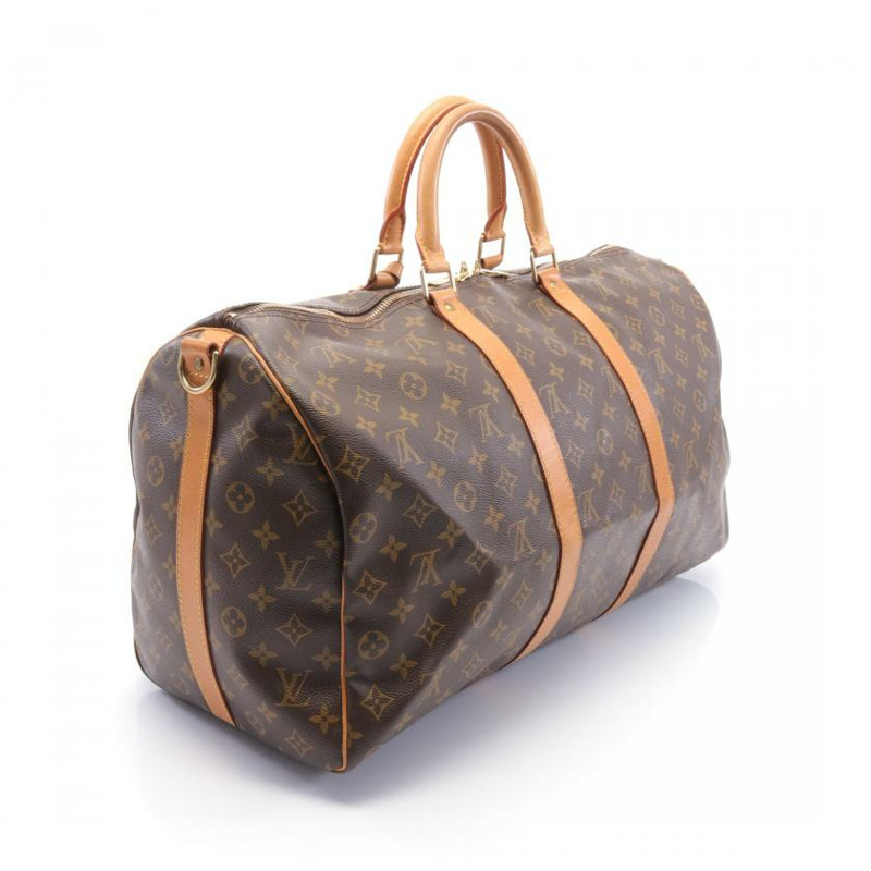 【日本直送】 中古LOUIS VUITTON 9成新 Keepall Bandouliere50 老花行李包 PVC 真皮 棕色 兩用款-1
