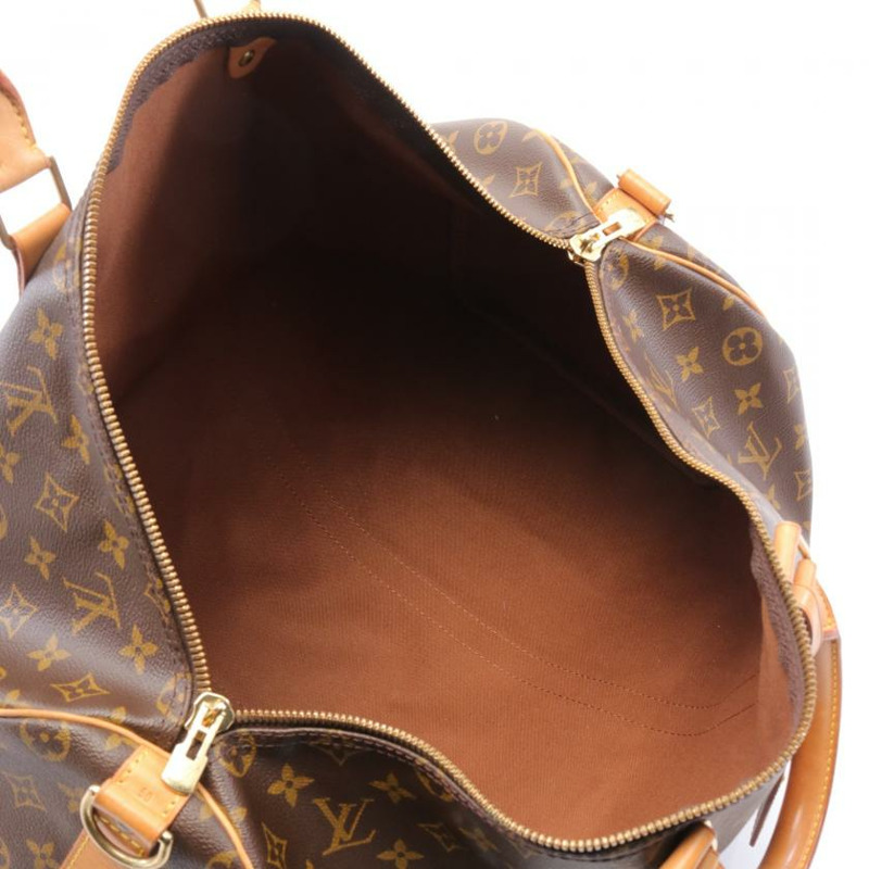 【日本直送】 中古LOUIS VUITTON 9成新 Keepall Bandouliere50 老花行李包 PVC 真皮 棕色 兩用款-2