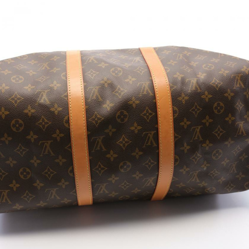 【日本直送】 中古LOUIS VUITTON 9成新 Keepall Bandouliere50 老花行李包 PVC 真皮 棕色 兩用款-4