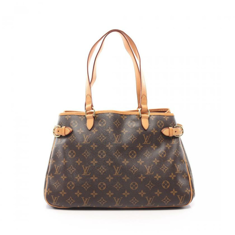 【日本直送】 中古LOUIS VUITTON 9成新 Batignolles Horizontal 老花肩包 PVC 真皮 棕色-0
