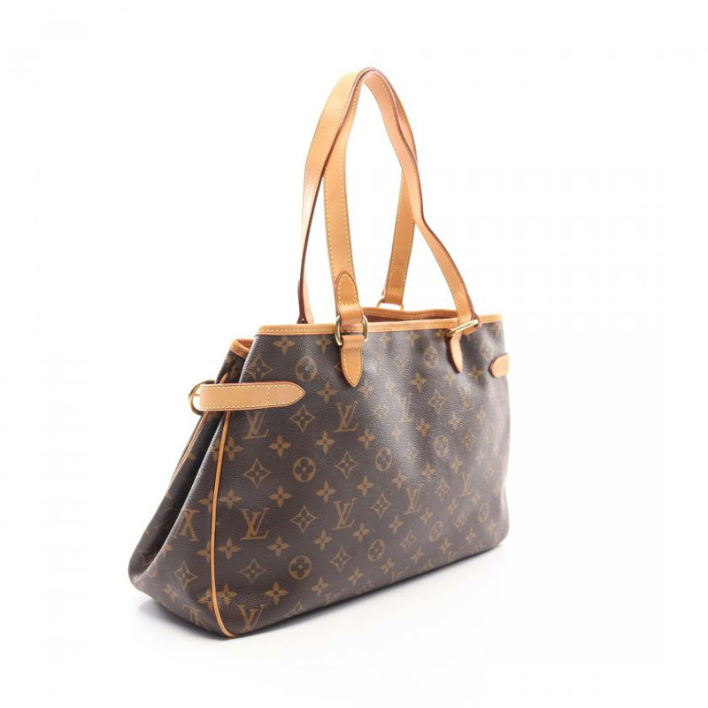 【日本直送】 中古LOUIS VUITTON 9成新 Batignolles Horizontal 老花肩包 PVC 真皮 棕色-1