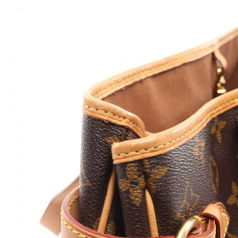 【日本直送】 中古LOUIS VUITTON 9成新 Batignolles Horizontal 老花肩包 PVC 真皮 棕色-7