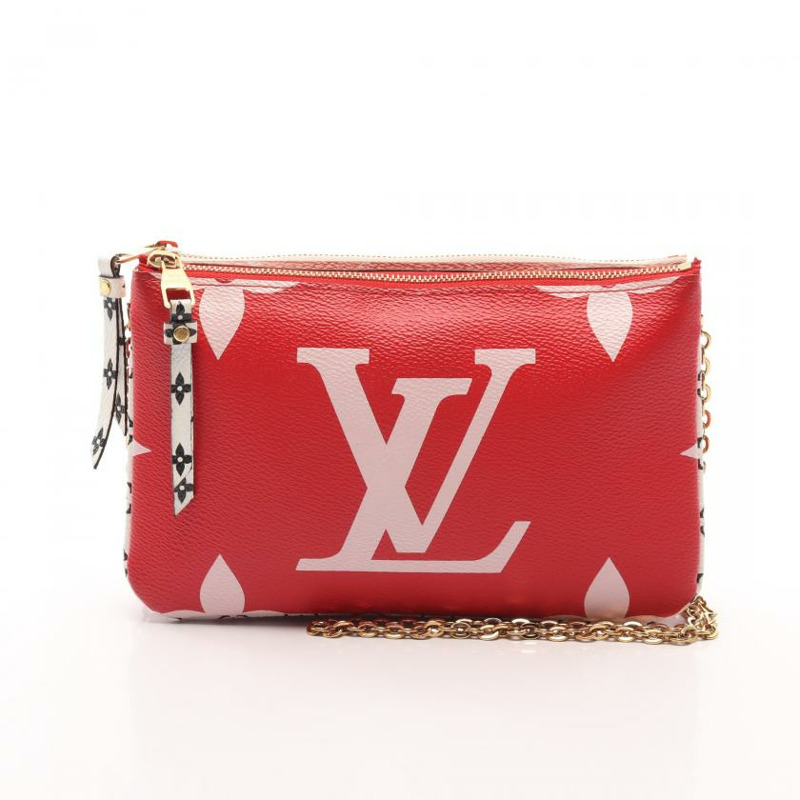 【日本直送】 中古LOUIS VUITTON 9成新 Pochette Double 拉鍊老花Giant 鏈條肩包 PVC 紅色 多彩色-0