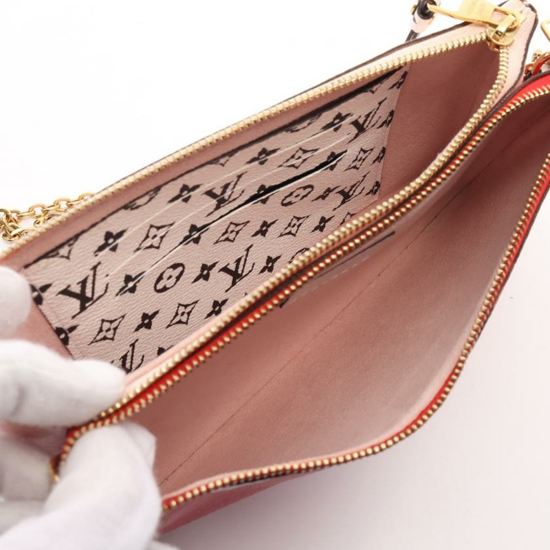【日本直送】 中古LOUIS VUITTON 9成新 Pochette Double 拉鍊老花Giant 鏈條肩包 PVC 紅色 多彩色-2