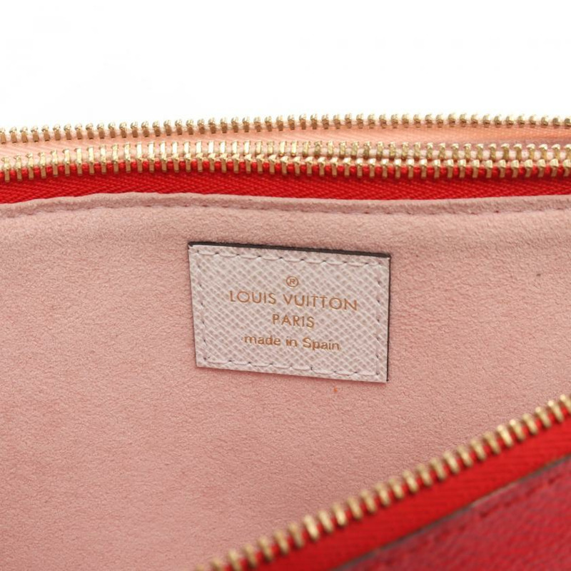 【日本直送】 中古LOUIS VUITTON 9成新 Pochette Double 拉鍊老花Giant 鏈條肩包 PVC 紅色 多彩色-3