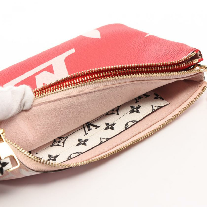 【日本直送】 中古LOUIS VUITTON 9成新 Pochette Double 拉鍊老花Giant 鏈條肩包 PVC 紅色 多彩色-4