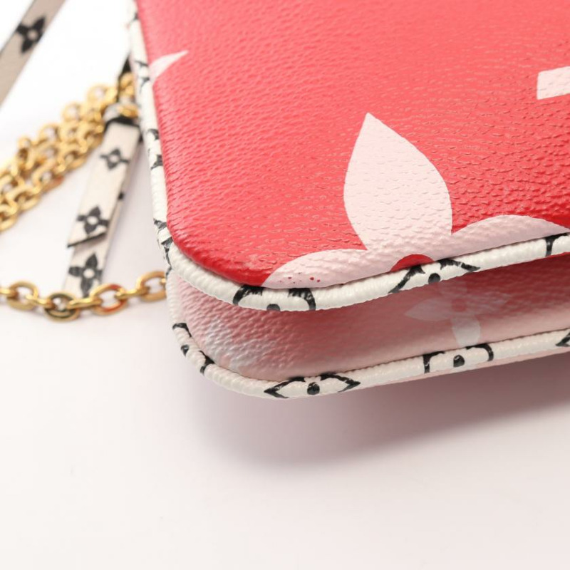 【日本直送】 中古LOUIS VUITTON 9成新 Pochette Double 拉鍊老花Giant 鏈條肩包 PVC 紅色 多彩色-5