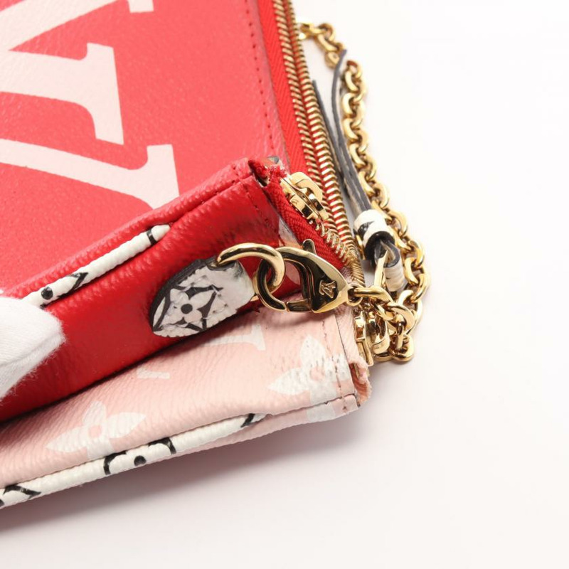 【日本直送】 中古LOUIS VUITTON 9成新 Pochette Double 拉鍊老花Giant 鏈條肩包 PVC 紅色 多彩色-6