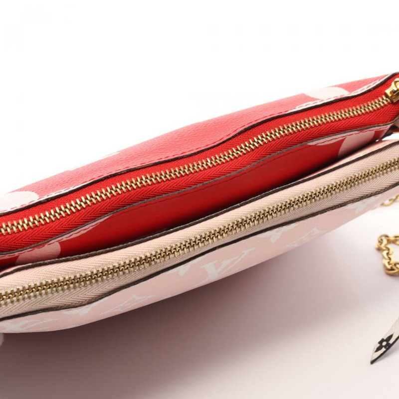 【日本直送】 中古LOUIS VUITTON 9成新 Pochette Double 拉鍊老花Giant 鏈條肩包 PVC 紅色 多彩色-7