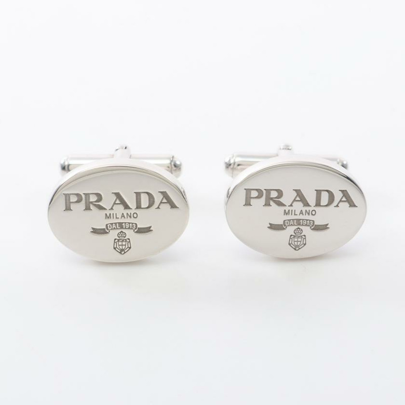 【日本直送】 中古PRADA 9成新 Logo Oval 袖扣 SV925 銀色-0