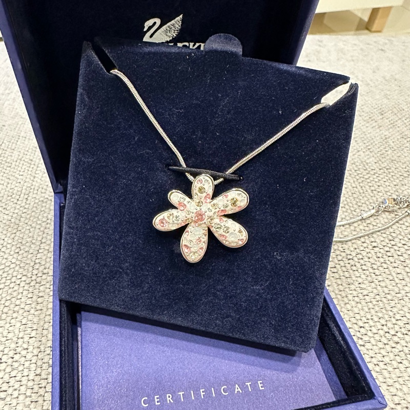 SWAROVSKI 施華洛世奇 粉紅水晶花朵項鍊-0