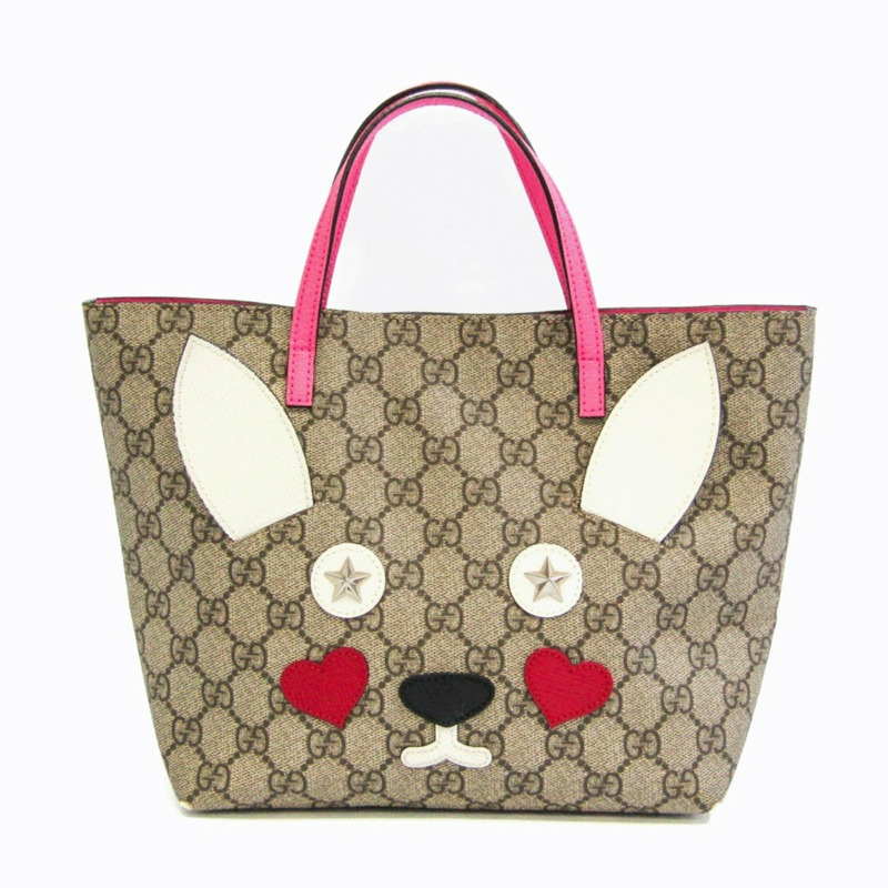 【日本直送】Gucci 兒童兔 457181 女士皮革,GG Supreme 手袋米色,深棕色,粉紅色-0