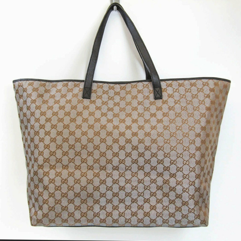 【日本直送】Gucci GG 帆布 257244 男士，女士帆布，皮革手提包棕色，深棕色，金屬灰色-0