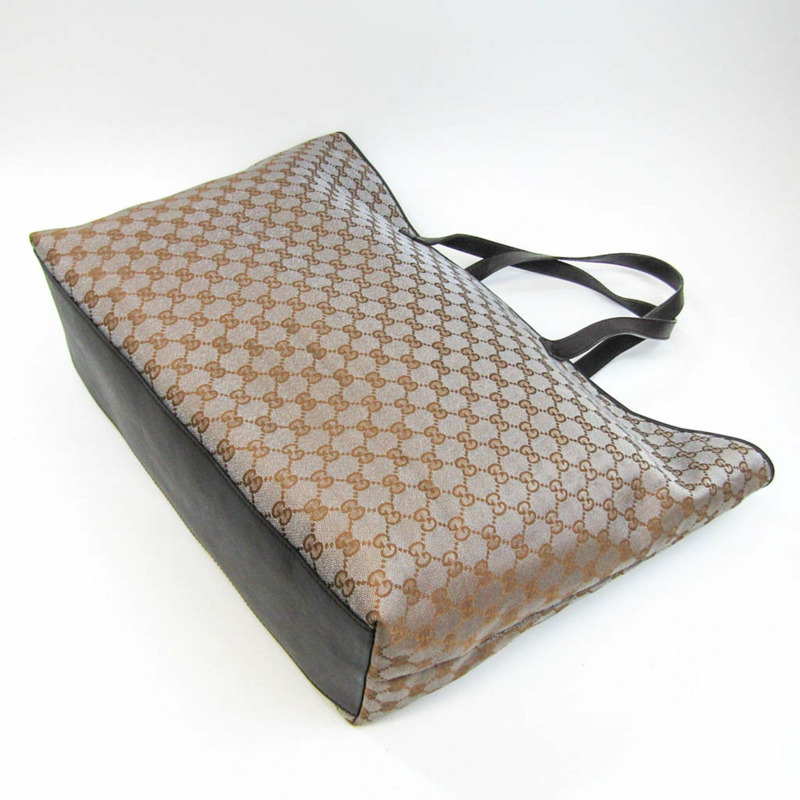 【日本直送】Gucci GG 帆布 257244 男士，女士帆布，皮革手提包棕色，深棕色，金屬灰色-1