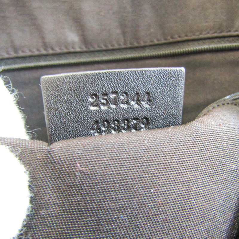 【日本直送】Gucci GG 帆布 257244 男士，女士帆布，皮革手提包棕色，深棕色，金屬灰色-7