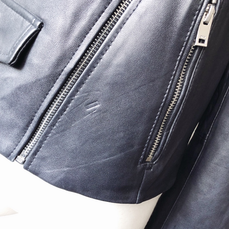 only品牌真皮女翻領夾克機車外套-7