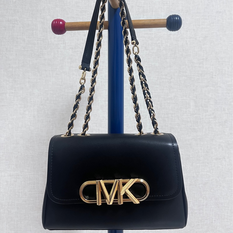 【Michael Kors】MK MICHAEL KORS PARKER金字LOGO牛皮翻蓋釦式編織鏈帶肩背斜背包-0