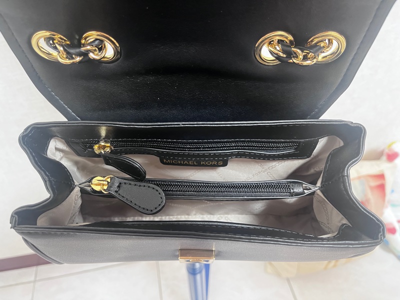 【Michael Kors】MK MICHAEL KORS PARKER金字LOGO牛皮翻蓋釦式編織鏈帶肩背斜背包-6