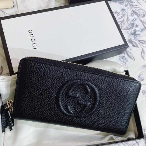 GUCCI SOHO 系列荔枝紋 牛皮 拉鍊長夾
