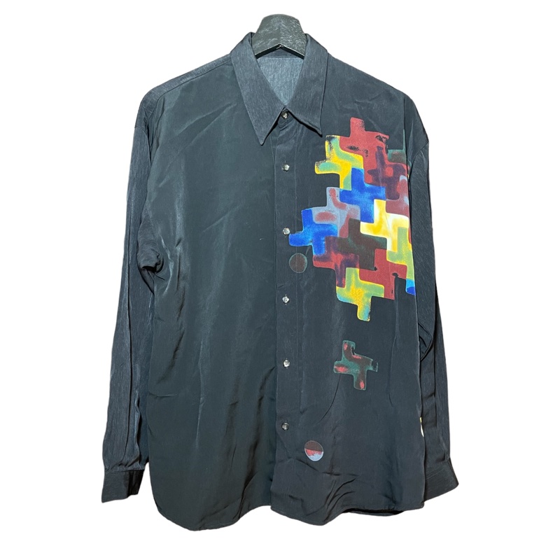 顛復古⚡️低調復古渲染拼圖圖騰古著絲質長袖襯衫❤️男女皆可F0207007-0