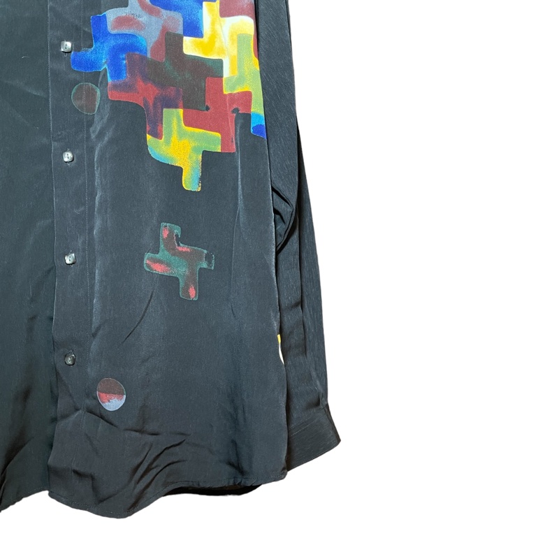 顛復古⚡️低調復古渲染拼圖圖騰古著絲質長袖襯衫❤️男女皆可F0207007-4