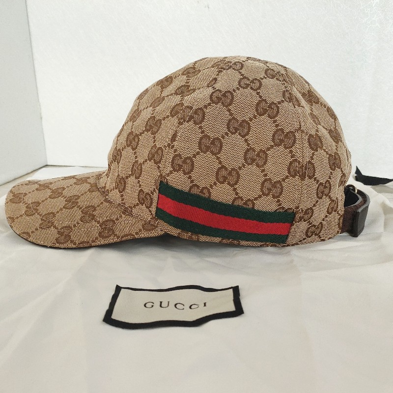 ✨限訂下單✨9成新正品Gucci 經典GG Supreme帆布綠紅綠織帶飾邊鴨舌帽/棒球帽-1