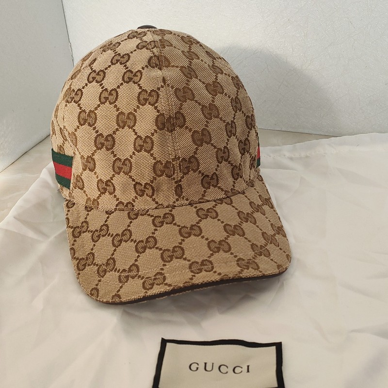 ✨限訂下單✨9成新正品Gucci 經典GG Supreme帆布綠紅綠織帶飾邊鴨舌帽/棒球帽-2