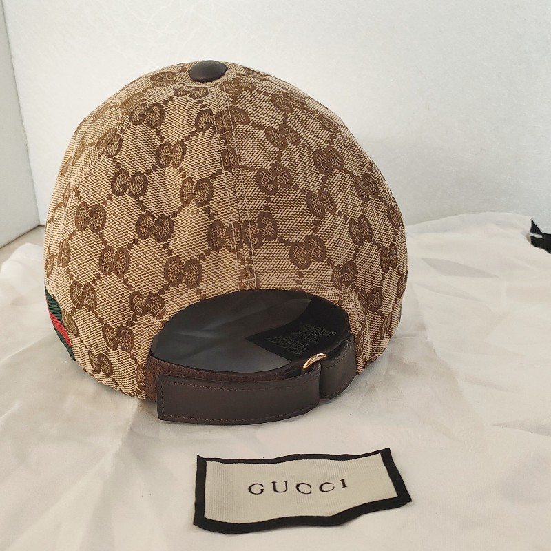 ✨限訂下單✨9成新正品Gucci 經典GG Supreme帆布綠紅綠織帶飾邊鴨舌帽/棒球帽-7