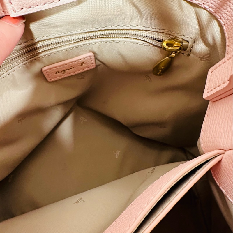 agnes b. 金屬牌皮革手提/斜背水桶包-粉-4