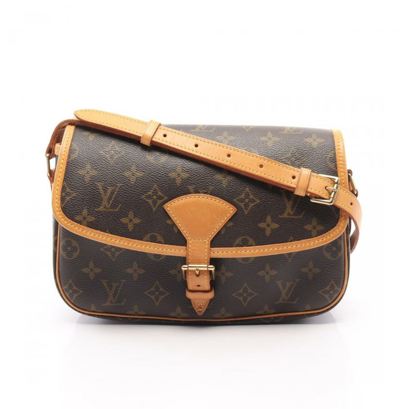 【日本直送】 中古LOUIS VUITTON 9成新  Sologne  老花肩包 PVC 真皮 棕色-0