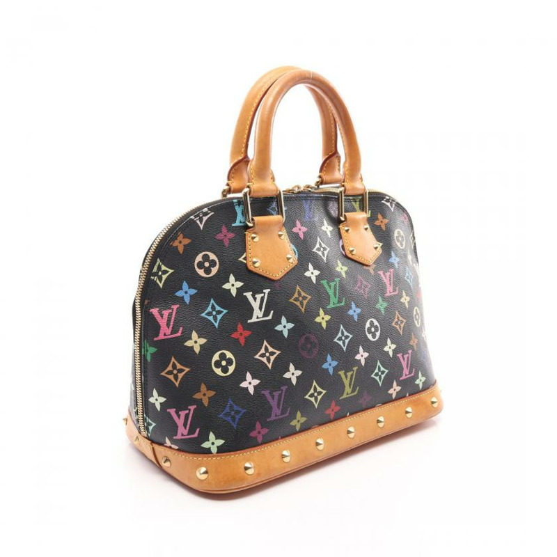 【日本直送】 中古LOUIS VUITTON 9成新 Alma 老花多彩色 黑色 手提包 PVC 真皮 黑色-1