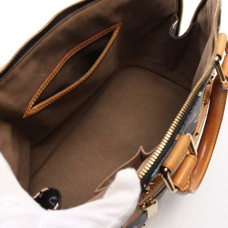 【日本直送】 中古LOUIS VUITTON 9成新 Alma 老花多彩色 黑色 手提包 PVC 真皮 黑色-2