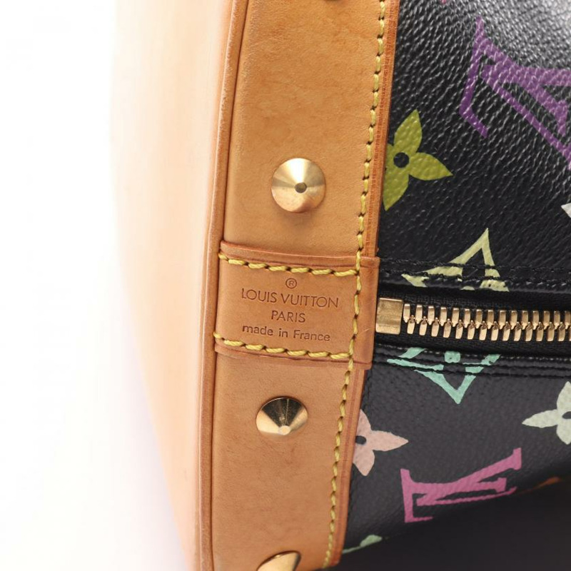 【日本直送】 中古LOUIS VUITTON 9成新 Alma 老花多彩色 黑色 手提包 PVC 真皮 黑色-3