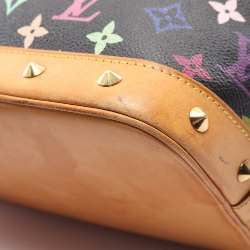 【日本直送】 中古LOUIS VUITTON 9成新 Alma 老花多彩色 黑色 手提包 PVC 真皮 黑色-5