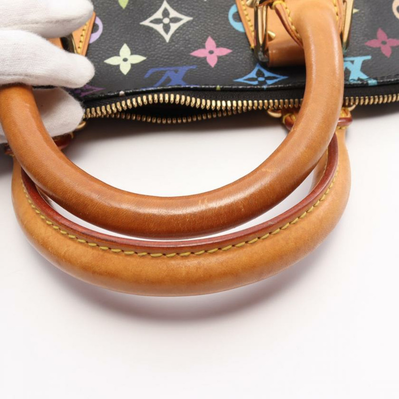 【日本直送】 中古LOUIS VUITTON 9成新 Alma 老花多彩色 黑色 手提包 PVC 真皮 黑色-8
