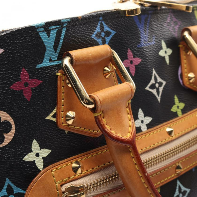 【日本直送】 中古LOUIS VUITTON 9成新 Alma 老花多彩色 黑色 手提包 PVC 真皮 黑色-10
