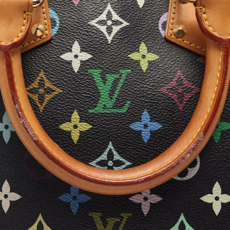【日本直送】 中古LOUIS VUITTON 9成新 Alma 老花多彩色 黑色 手提包 PVC 真皮 黑色-11