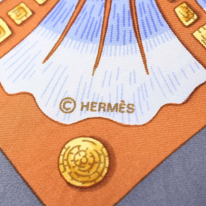 【日本直送】 中古HERMES 9成新  方巾90 「Cheval Turc」 絲巾 絲 棕色 多彩色-1