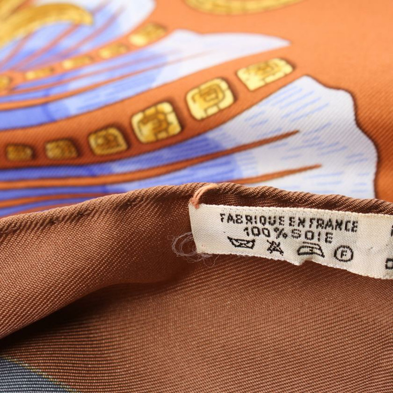 【日本直送】 中古HERMES 9成新  方巾90 「Cheval Turc」 絲巾 絲 棕色 多彩色-3