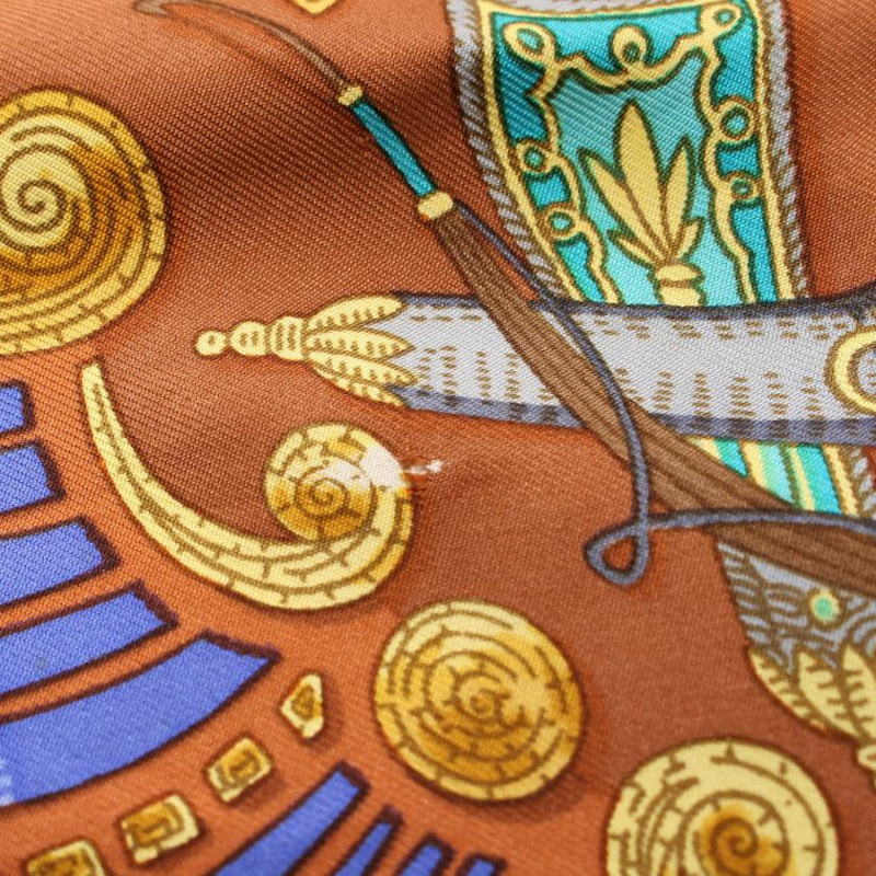 【日本直送】 中古HERMES 9成新  方巾90 「Cheval Turc」 絲巾 絲 棕色 多彩色-4