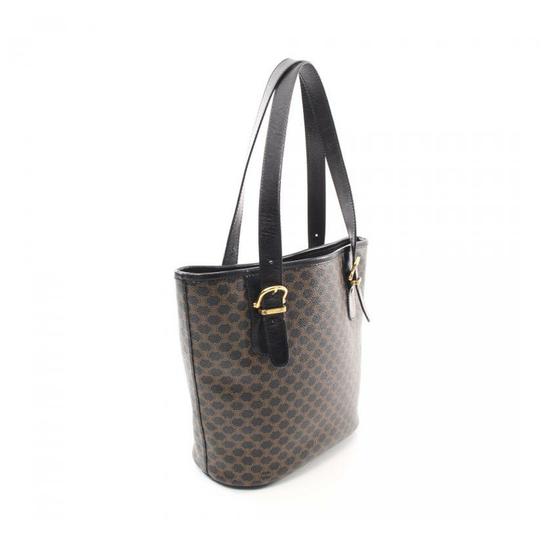 【日本直送】 中古CELINE 9成新  Macadam 手提包 PVC 真皮 黑色 深棕色-1