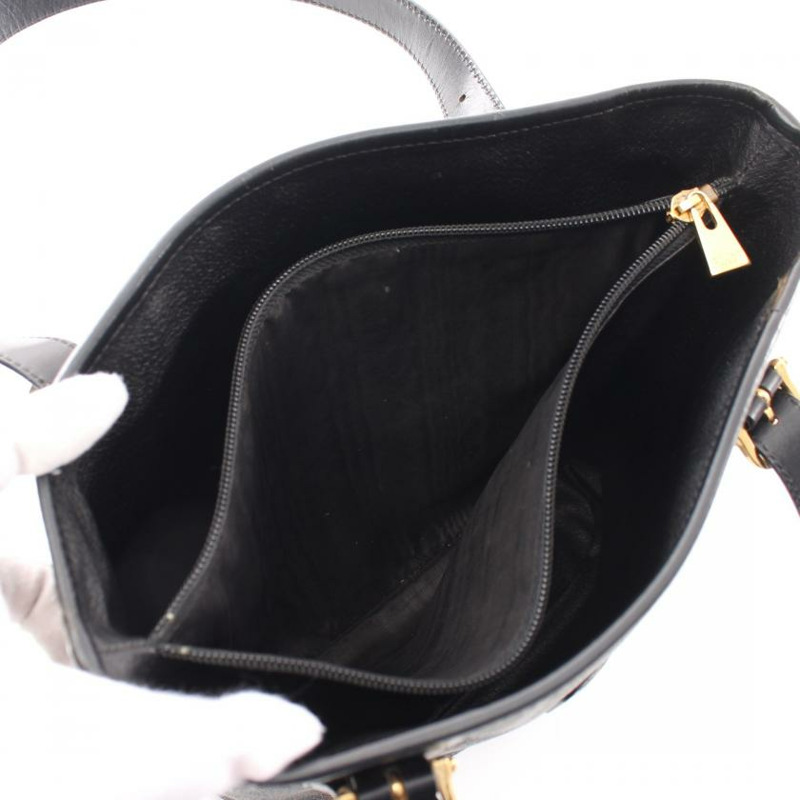 【日本直送】 中古CELINE 9成新  Macadam 手提包 PVC 真皮 黑色 深棕色-2