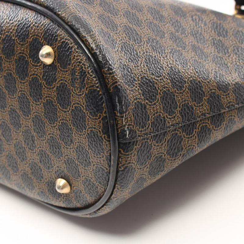 【日本直送】 中古CELINE 9成新  Macadam 手提包 PVC 真皮 黑色 深棕色-5